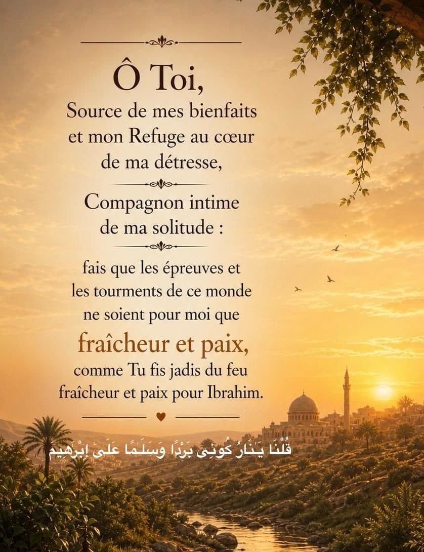 Paysage verdoyant accompagné d’une invocation sur la paix au cœur de l’épreuve.